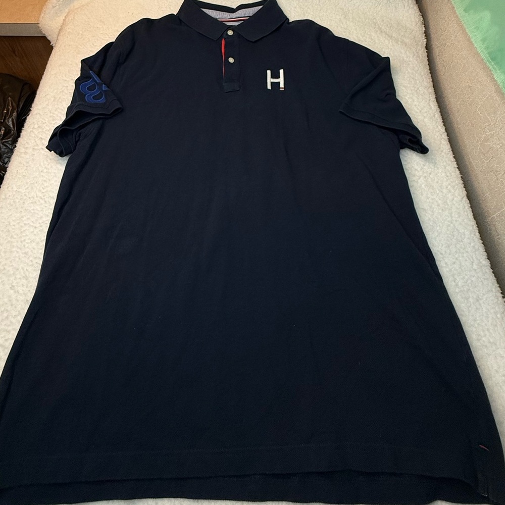 Tommy Hilfiger Men's Navy Blue Polo Button Front‎ Shirt XXL Custom Fit Going Out